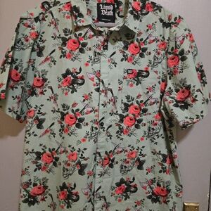 Liquid Death Men's Floral Button Down Shirt - Green and Red